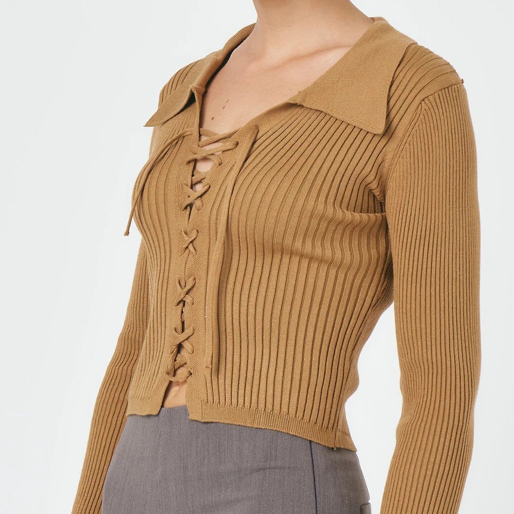 Storets Adella Lace Up Knitted Top Brown Size S/M